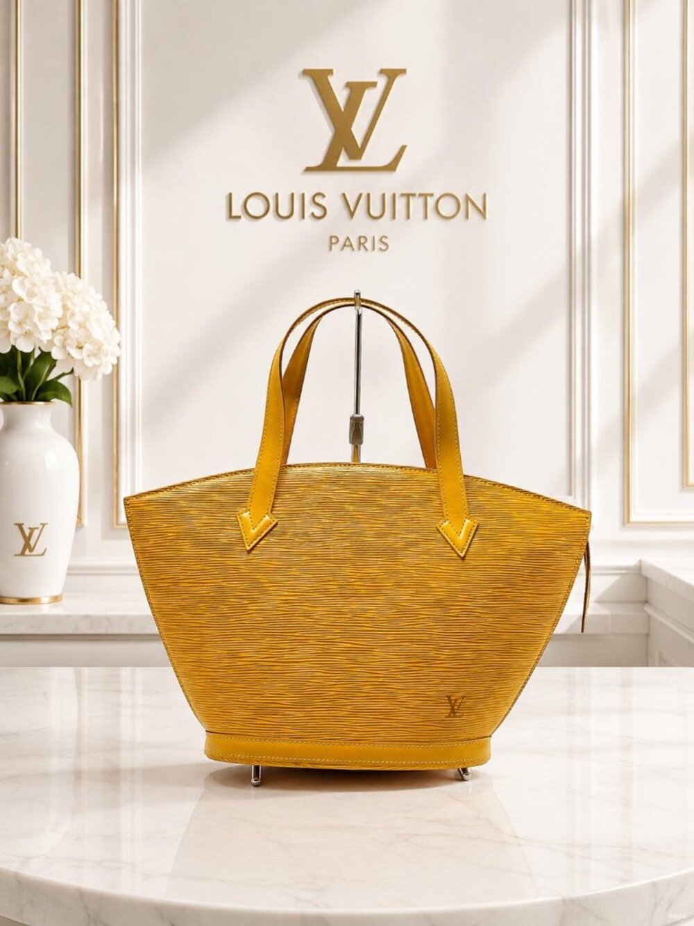 Authentic Louis Vuitton Saint Jacques Yellow Epi Leather Zip Tote Shoulder Bag